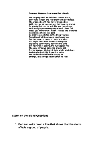 Conflict Poetry Revision Worksheet (Lower Ability)