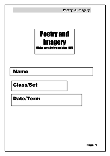 17 Page Workbook on Poetry and Imagery KS4 SEN including Classic Poets