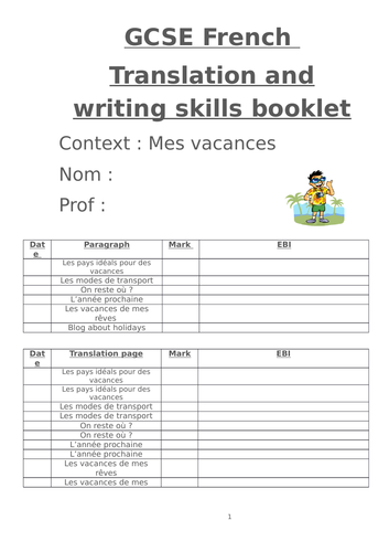 GCSE French Le college:Translation and writing skills booklet