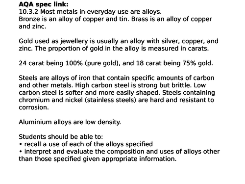 AQA 9-1 - Useful Alloys