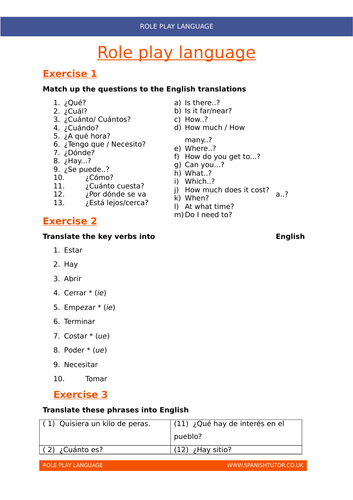 Role Play Language Revision Worksheet