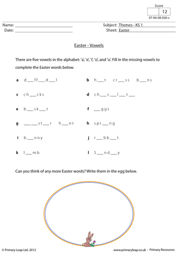 Easter Resource - Missing Vowels