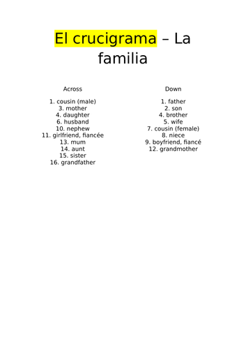 Crossword - family