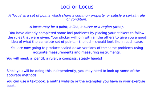 Loci practical indoor activity and linked booklet