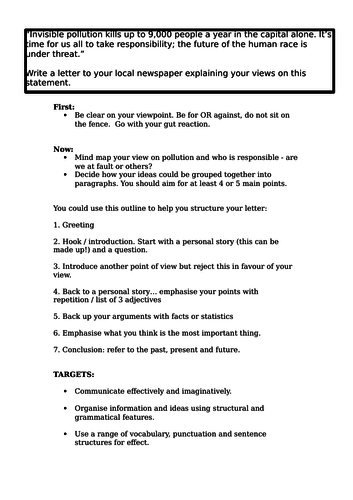 AQA Language Paper 2, Question 5: Pollution Writing Task