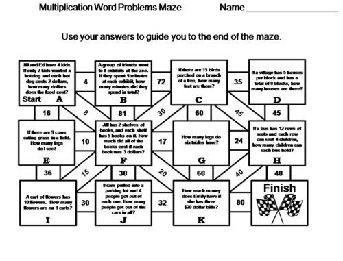 3rd Grade Multiplication Word Problems: Math Maze