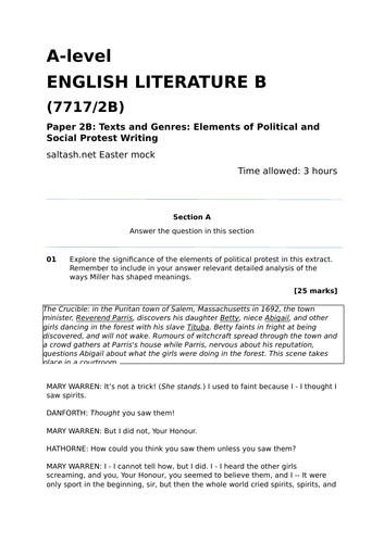 AQA A Level Literature B: Political Writing Mock Paper