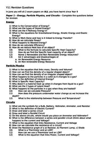 AQA Y11 Revision knowledge questions