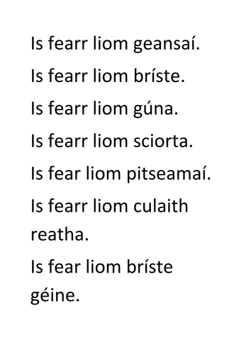 Gaeilge: Éadaí- Is Fearr Liom