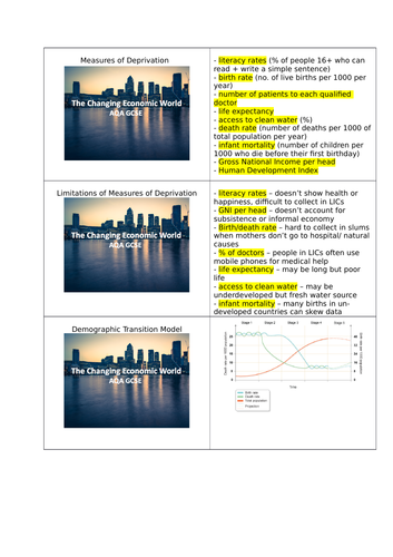 AQA the Changing Economic World revision cards