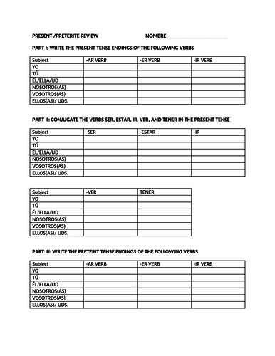present and preterite tenses review worksheet | Teaching Resources