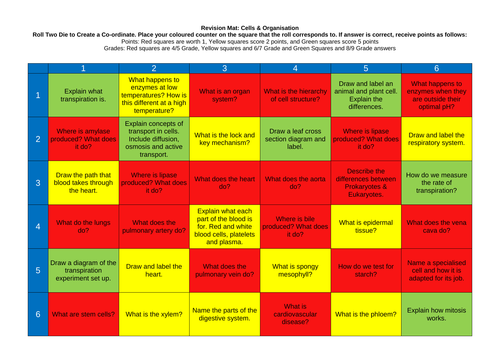 Biology Revision Mat: Cells Organisation