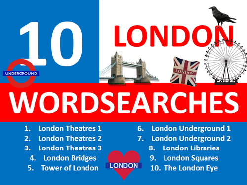London City 10 x Wordsearch Geography Literacy Starter Activity Homework Cover Lesson Plenary