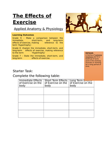 AQA GCSE PE EFFECTS OF EXERCISE (New specification 9-1)