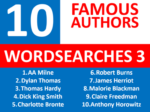 10 Famous Authors Wordsearches 3 Keyword Wordsearch Homework Cover English Literacy