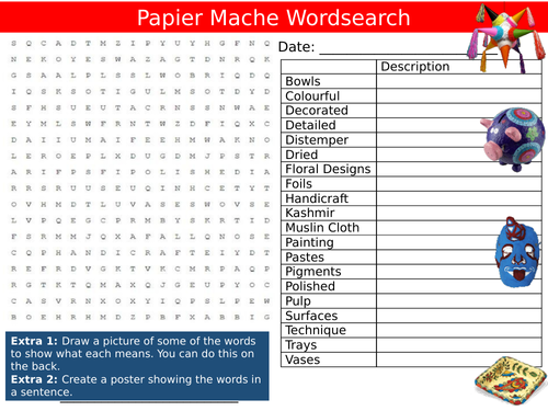 Papier Mache Wordsearch Sheet Paper Art Design Starter Activity Keywords Cover Homework