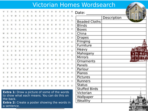 Victorian Homes Wordsearch Sheet Design History Starter Activity Keywords Cover