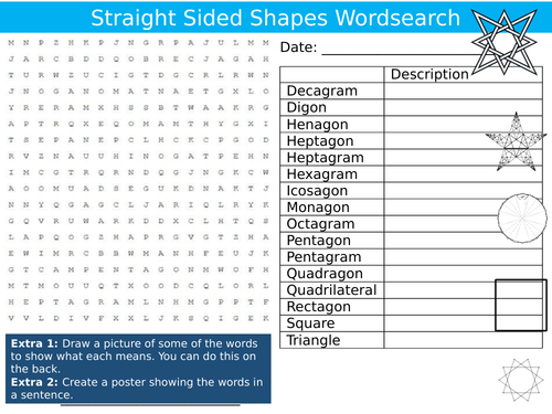 Straight Sided Shapes Wordsearch Sheet Maths Mathematics Starter Activity Keywords Cover
