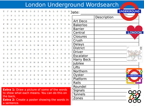 London Underground 2 Wordsearch Sheet Geography Starter Activity Keywords Cover