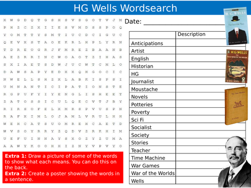 HG Wells Wordsearch Sheet English Famous Author Starter Activity Keywords Cover