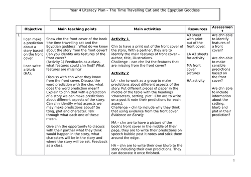 The Time Travelling Cat and the Egyptian Goddess Literacy Plan