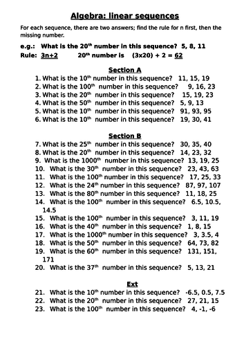 Y6 algebra - solving linear sequences