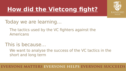 AQA 8145 Conflict in Asia - Vietcong tactics and utility practice - two lessons