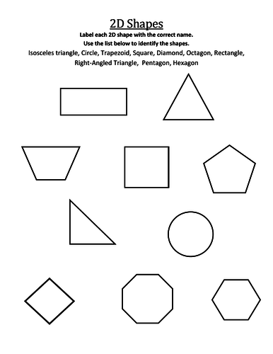 naming 2d shapes worksheet teaching resources