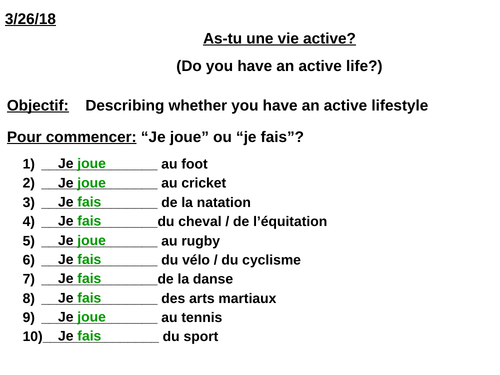 As-tu une vie active? / Es-tu actif?