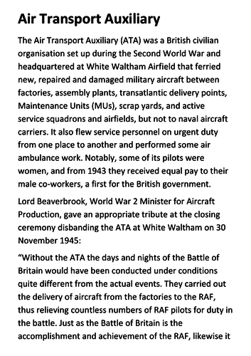 Air Transport Auxiliary Handout Teaching Resources