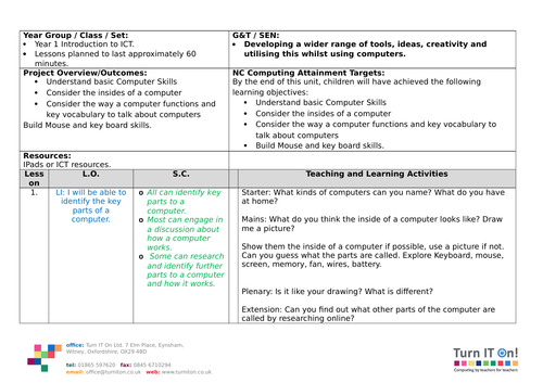 Introduction to ICT KS1 scheme of work