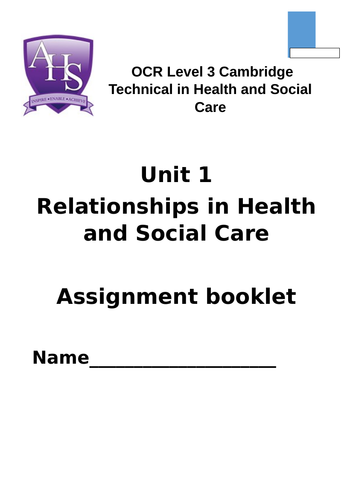 OCR Cambridge Technicals in Health and Social Care Unit 1  Building Positive relationships