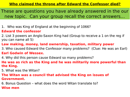 KS4 Anglo-Saxons Claimants to the throne 1066