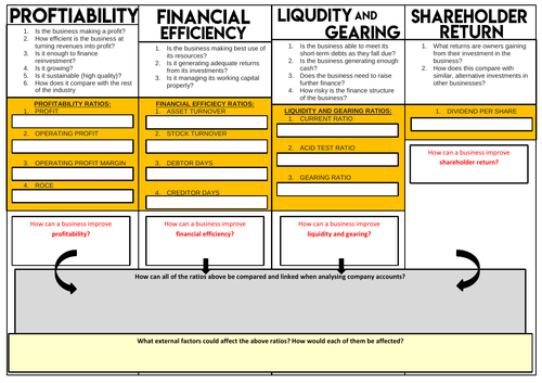 New A-Level Business: Year 2 Notes sheet and Activity - Financial Ratios
