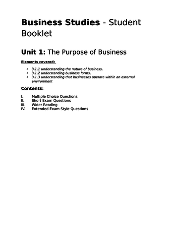 New A-Level Business: Synoptic Independent revision booklet