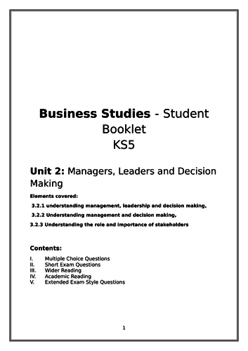 New A-Level Business: Synoptic Independent revision booklet