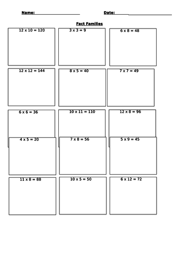 Multiplication and Division Fact Families