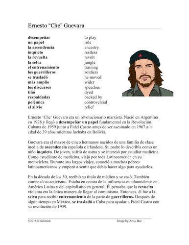Che Guevara Biografía - Spanish Biography + Worksheet and Video Link