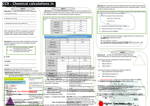 9-1 Edexcel CC9 Chemical Calculations revision mat