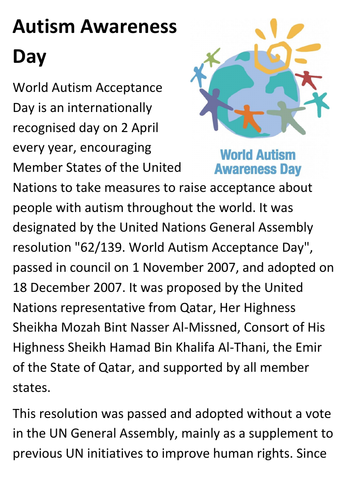 Autism Awareness Day Handout