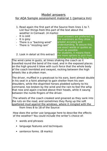 AQA GCSE English Language Paper 1 model answers