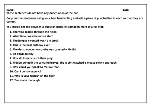 KS1 punctuation- full stops, exclamation marks and question marks