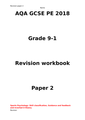 Workbook of exam questions for paper 2 AQA 2018 GCSE PE