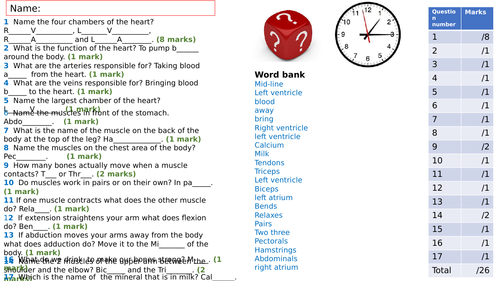 Quiz on the heart, muscles and the skeleton.