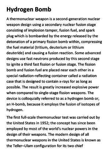 Hydrogen bomb Handout