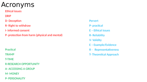 SOCIOLOGY ACRONYMS FOR EXAMS - PRACTICAL / ETHICAL ISSUES