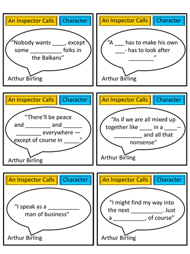 Inspector Calls Quotation Fill in the Blank Flashcards--Arthur