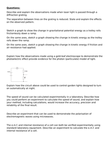 OCR Physics A H156 Depth in Physics Questions