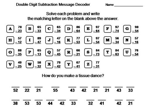 Double Digit Subtraction Without Regrouping Activity Math Message Decoder Teaching Resources