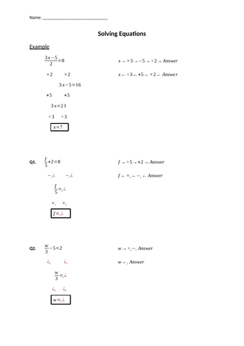 Solving linear equations (structured worksheet) | Teaching Resources